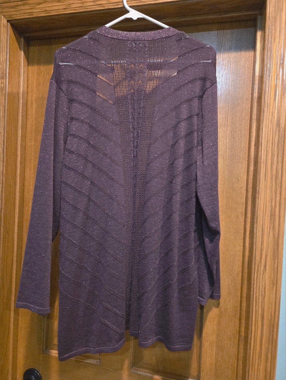 Maurices Plum Open-Front Glitter Knit Cardigan - Picture 14 of 15